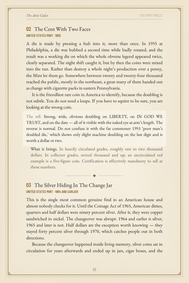 Sample page from the junk drawer entries