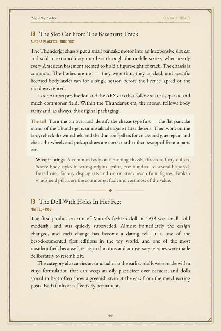 Sample page from the toy box entries